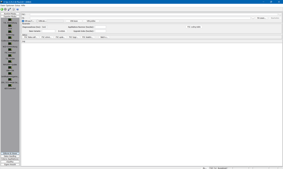 Screenshot der Benutzeroberfläche von ESYS Plus 3.8.1 – BMW Codierungs- und Programmiersoftware